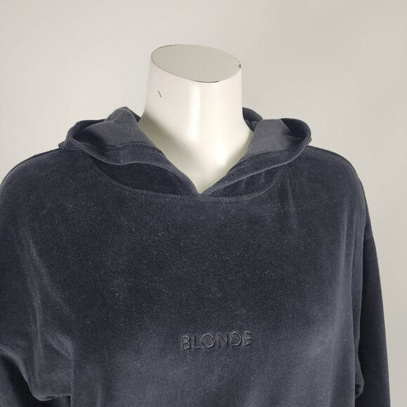 Brunette The Label Black Cotton Velour Hoodie Sweatshirt Size XS/S - Picture 2 of 8